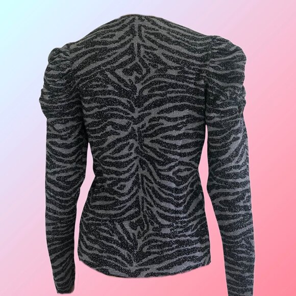 EXPRESS Shimmering Zebra Black and Gray Print Puff Long Sleeves Top Sz M - Picture 3 of 5